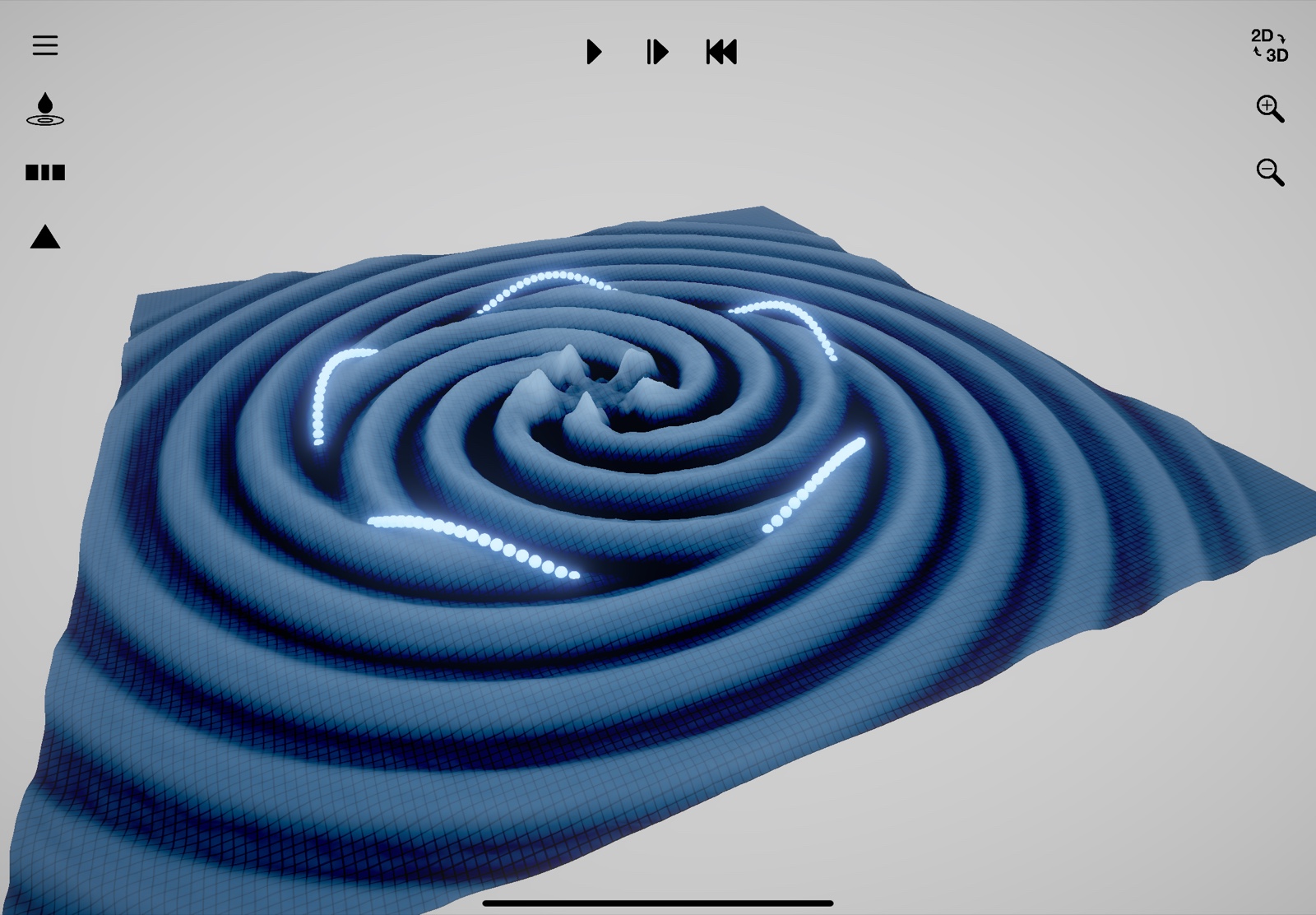 Huygens3D – Interferenzmuster überlagerter Kreiswellen in der 3D-Wellenwanne